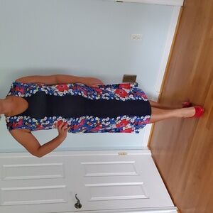 Boden jersey navy blue with flower borders dress. US size 16.